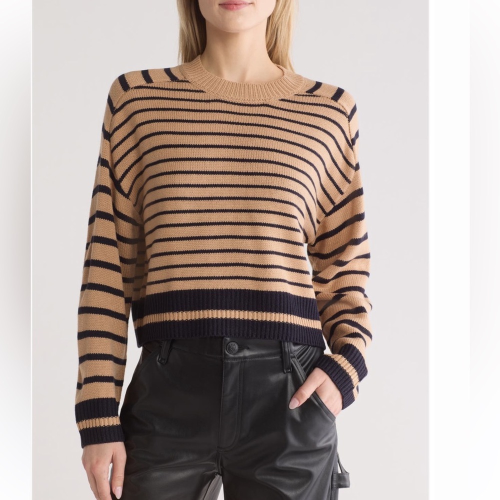 INDUSTRY REPUBLIC CLOTHING | Saddle Stripe Crewneck Sweater Khaki/Navy XL NWT